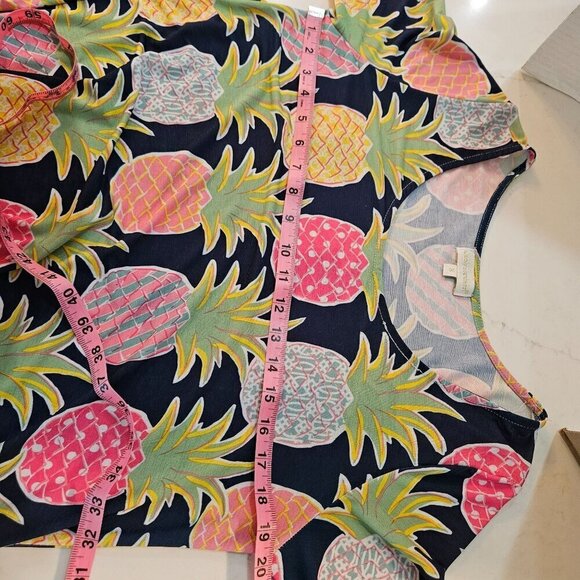 Simply Southern Small Pineapple Dress Navy Stretch Knit Sharkbite Hem Tropical - Picture 5 of 8